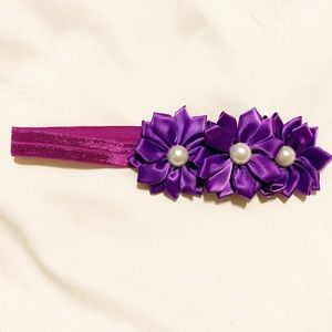 NWOT purple satin flowers with pearls headband bow